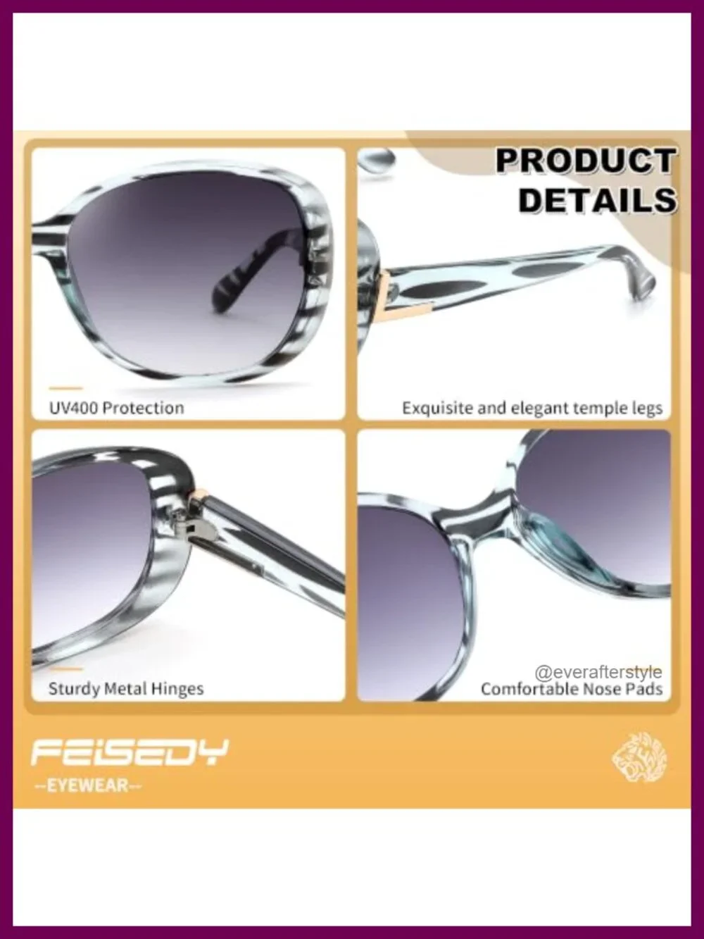 Vintage Oversized Wraparound Sunglasses UV400 Square